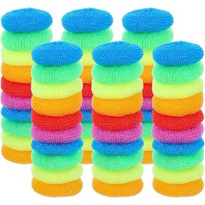 100 Pcs Plastic Scrubbers for Dishes, Round Pot Scrubbers for Kitchen Non Scratch Scouring Pads 3.35" Nylon Mesh Dish Scrubber Reusable Poly Mesh Scouring Dish Pads for Household Cleaning in Kuwait
