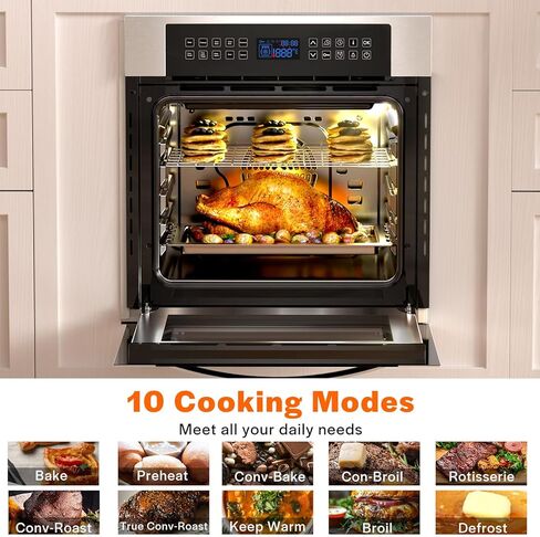 Empava 30" Electric Double Wall Oven Air Fryer Combo Convection Oven Built-in 10 Cooking Functions with LED Digital Display Convection Fan Touch Control in Stainless Steel EMPV-30WO05 in Saudi Arabia