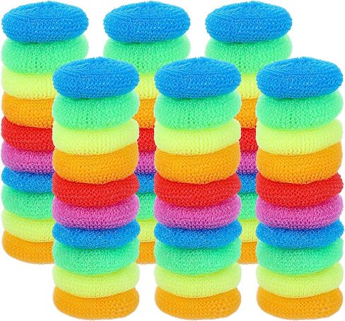100 Pcs Plastic Scrubbers for Dishes, Round Pot Scrubbers for Kitchen Non Scratch Scouring Pads 3.35" Nylon Mesh Dish Scrubber Reusable Poly Mesh Scouring Dish Pads for Household Cleaning in Saudi Arabia