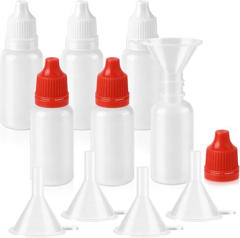 10 PCS (6 Bottles + 4 Funnel) 15ml (0.5oz) Small Plastic Dropper Bottles - White & Red Eye Liquid Dropper Bottles, Squeezable & Portable Travel Containers for Eye Drops, Refillable with Cap and Plug in Saudi Arabia