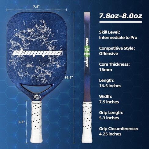 Pro Pickleball Paddle | T700 مجاذيف ألياف الكربون مع بلولك بلوتين مع البوليمرات البوليمرية البوليمرية الأساسية والاضطرابات الزائدة | قسط المخلل الكرة مضرب تحسن ودوران والطاقة | وافق USAPA in Kuwait