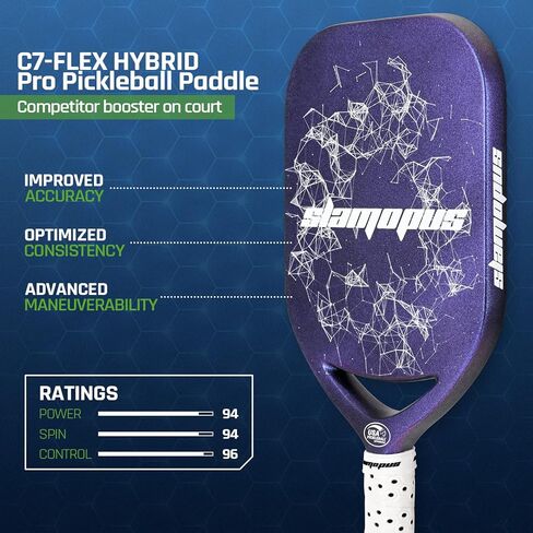 Pro Pickleball Paddle | T700 مجاذيف ألياف الكربون مع بلولك بلوتين مع البوليمرات البوليمرية البوليمرية الأساسية والاضطرابات الزائدة | قسط المخلل الكرة مضرب تحسن ودوران والطاقة | وافق USAPA in Kuwait