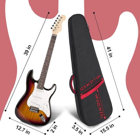 حقيبة جيتار الغيتار الكهربائية بحجم 11 مم كيس أزعج جيتار كهربائي مبطنة ، حقيبة ظهر للغيتار الكهربائي 39 بوصة مع حزام الرقبة والجيب ، الأسود in Kuwait