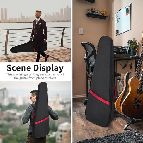 حقيبة جيتار الغيتار الكهربائية بحجم 11 مم كيس أزعج جيتار كهربائي مبطنة ، حقيبة ظهر للغيتار الكهربائي 39 بوصة مع حزام الرقبة والجيب ، الأسود in Kuwait