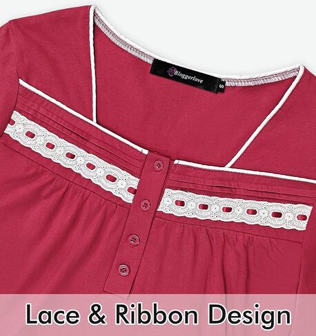Bloggerlove 100% Womens Cotton Nightgown Short/Long Sleeve House Dress with Pockets Sleep Dress S-3XL in Kuwait