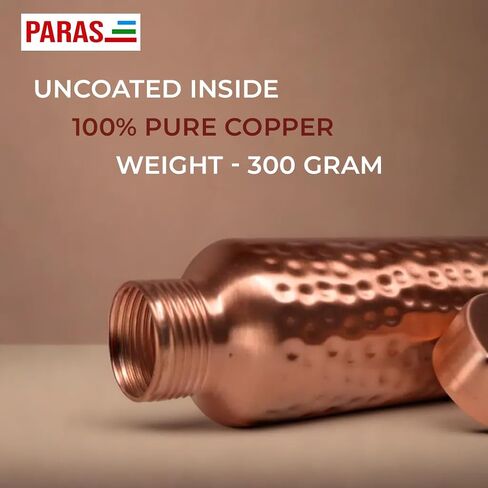 Handcrafted Ayurvedic PARAS Copper Water Bottle - 34oz, Hammered Finish, Leak Proof Lid - Improves Metabolism and Boosts Immunity, With cleaning Brush in Saudi Arabia