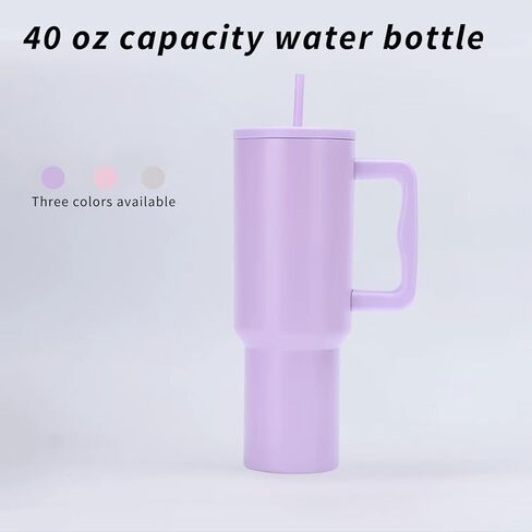 40 أوقية زجاجة ماء معزولة من الفولاذ المقاوم للصدأ مع مقبض وقش-بهلوان كبير للمشروبات الباردة-ترسوم خالية من BPA للسفر ، والمكتب (الوردي) in Kuwait