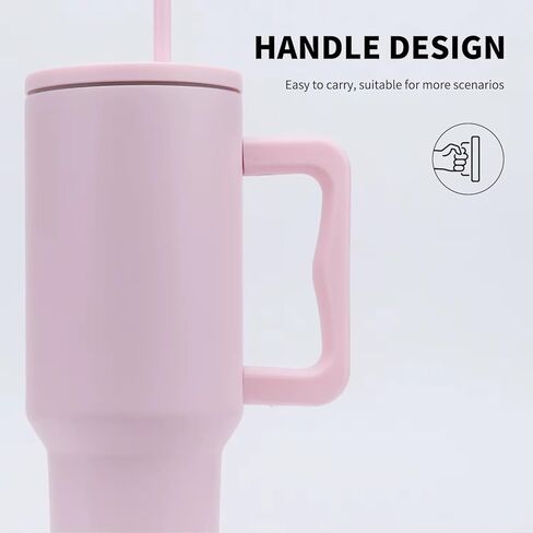 40 أوقية زجاجة ماء معزولة من الفولاذ المقاوم للصدأ مع مقبض وقش-بهلوان كبير للمشروبات الباردة-ترسوم خالية من BPA للسفر ، والمكتب (الوردي) in Kuwait