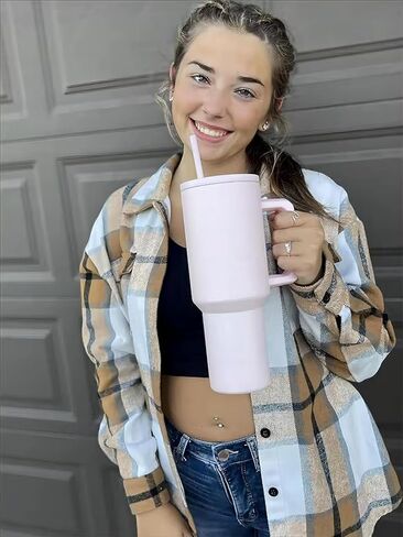 40 أوقية زجاجة ماء معزولة من الفولاذ المقاوم للصدأ مع مقبض وقش-بهلوان كبير للمشروبات الباردة-ترسوم خالية من BPA للسفر ، والمكتب (الوردي) in Kuwait