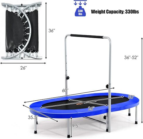 goplus trampoline قابلة للطي ، ادخل أطفال مصغرة مزدوجة ترامبولين مع الدرابزين المركزي القابل للتعديل ووسادة السلامة ، التمارين الرياضية للقلب الداخلي في الهواء الطلق ، حمولة كحد أقصى 330 رطلاً in Kuwait