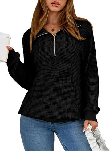 Dokotoo Womens Oversized Sweatshirts Quarter Zip Pullover Women 2025 Fall Fashion Long Sleeve Tops Outfits Clothes in Saudi Arabia