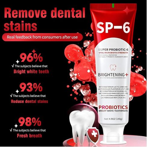 Sp-6 Probiotics Whitening Toothpaste - Sp6 Brightening Tooth Paste Enhanced Super Probiotic Formula Deep Cleaning Fresh Breath Dental Gum Health Oral Microbiota Strength Enamel Care in Saudi Arabia