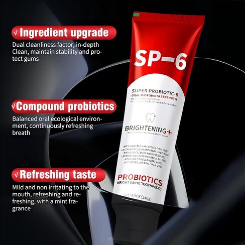 Sp-6 Probiotics Whitening Toothpaste - Sp6 Brightening Tooth Paste Enhanced Super Probiotic Formula Deep Cleaning Fresh Breath Dental Gum Health Oral Microbiota Strength Enamel Care in Saudi Arabia