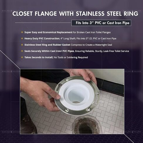 Midline Valve S1165 4-1/2’’ Long Closet Flange with Stainless Steel Ring Fits Into 3’’ PVC or Cast Iron Pipe in Saudi Arabia