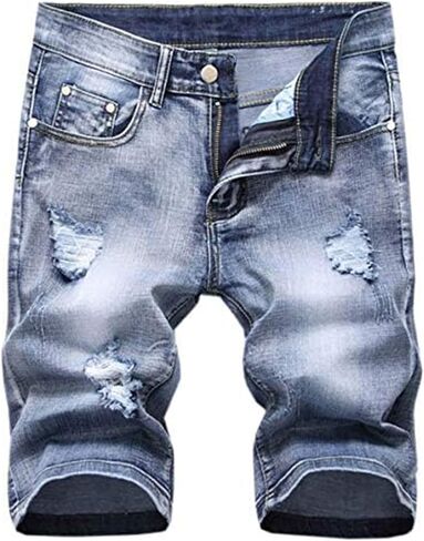 Betusline Mens Jean Shorts Distressed Ripped Denim Shorts Summer Casual Classic Straight Short Jeans in Kuwait