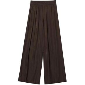 Women's Solid Color Pleated Elastic High Waist Wide Leg Pants in Kuwait