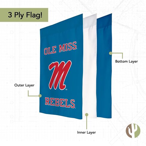Desert Cactus University of Mississippi Um Garden Flag - 19 × 12 بوصة Mississippi Old Miss Rebels Banner ، للعرض في الهواء الطلق والأحداث (التصميم N) in Saudi Arabia