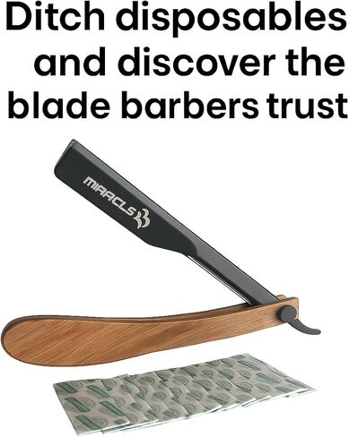 MIRACLE Straight Razors for Men, Straight Edge Razor Shaving Kit, Mens Straight Razor Compatible with Disposable Single Edge Steel Blades in Saudi Arabia