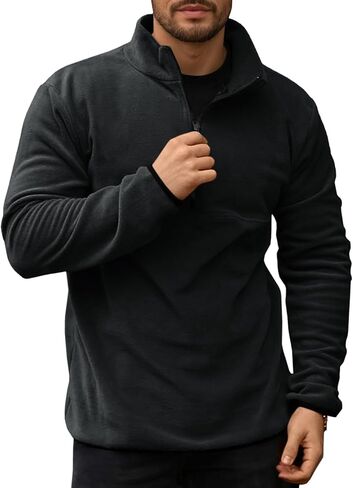 Runcati Mens Fuzzy Fleece Sweetshirt Quarter Zip Pullover Long Sleeve Winter Fall Fall Outdoor Warm Dark in Kuwait