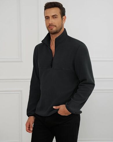 Runcati Mens Fuzzy Fleece Sweetshirt Quarter Zip Pullover Long Sleeve Winter Fall Fall Outdoor Warm Dark in Kuwait