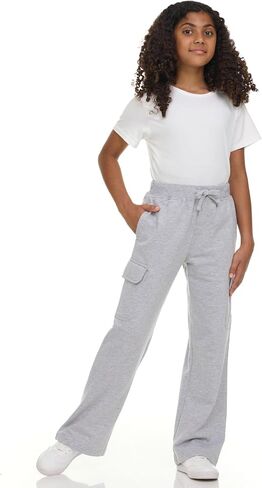 New Balance Girls Cargo Passpants-Soft Cotton Fleece Blend على الساق الواسعة الساق المفتوحة الساق المفتوحة ، والأحجام 4-16 in Saudi Arabia