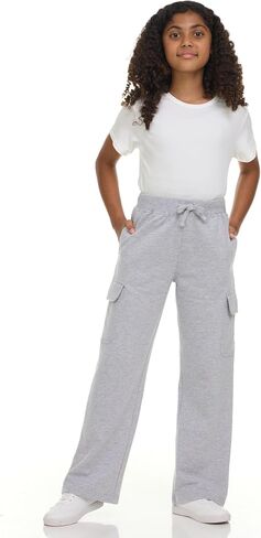 New Balance Girls Cargo Passpants-Soft Cotton Fleece Blend على الساق الواسعة الساق المفتوحة الساق المفتوحة ، والأحجام 4-16 in Saudi Arabia