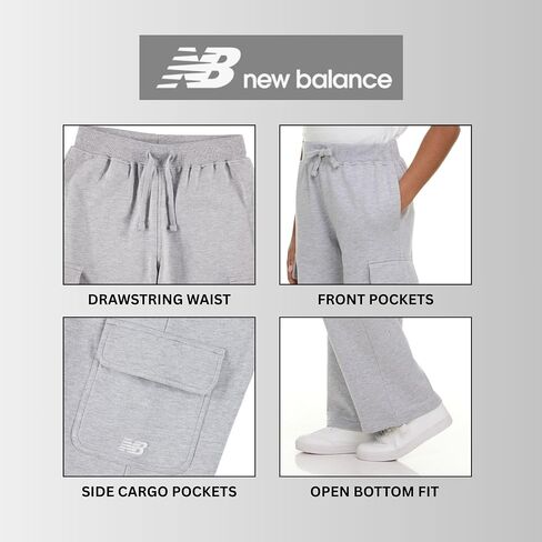 New Balance Girls Cargo Passpants-Soft Cotton Fleece Blend على الساق الواسعة الساق المفتوحة الساق المفتوحة ، والأحجام 4-16 in Saudi Arabia