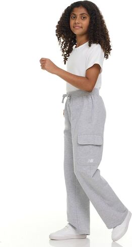 New Balance Girls Cargo Passpants-Soft Cotton Fleece Blend على الساق الواسعة الساق المفتوحة الساق المفتوحة ، والأحجام 4-16 in Saudi Arabia