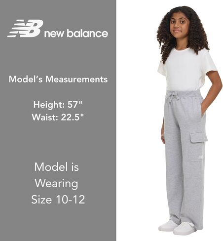 New Balance Girls Cargo Passpants-Soft Cotton Fleece Blend على الساق الواسعة الساق المفتوحة الساق المفتوحة ، والأحجام 4-16 in Saudi Arabia