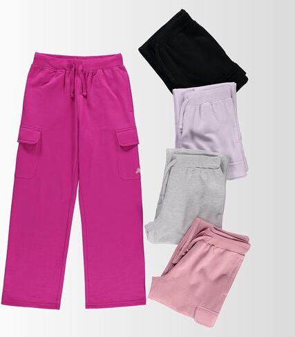 New Balance Girls Cargo Passpants-Soft Cotton Fleece Blend على الساق الواسعة الساق المفتوحة الساق المفتوحة ، والأحجام 4-16 in Saudi Arabia