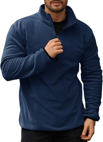 Runcati Mens Fuzzy Fleece Sweetshirt Quarter Zip Pullover Long Sleeve Winter Fall Fall Outdoor Warm Dark in Kuwait