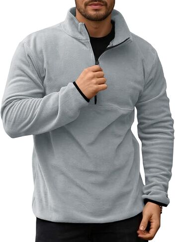 Runcati Mens Fuzzy Fleece Sweetshirt Quarter Zip Pullover Long Sleeve Winter Fall Fall Outdoor Warm Dark in Kuwait
