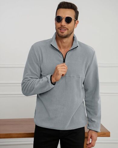 Runcati Mens Fuzzy Fleece Sweetshirt Quarter Zip Pullover Long Sleeve Winter Fall Fall Outdoor Warm Dark in Kuwait
