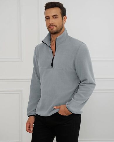 Runcati Mens Fuzzy Fleece Sweetshirt Quarter Zip Pullover Long Sleeve Winter Fall Fall Outdoor Warm Dark in Kuwait