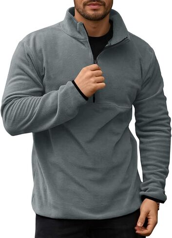 Runcati Mens Fuzzy Fleece Sweatshirt Quarter Zip Pullover Long Sleeve Winter Fall Outdoor Warm Outerwear in Saudi Arabia