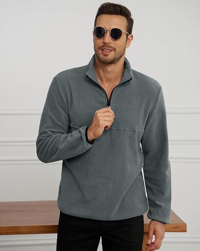 Runcati Mens Fuzzy Fleece Sweatshirt Quarter Zip Pullover Long Sleeve Winter Fall Outdoor Warm Outerwear in Saudi Arabia