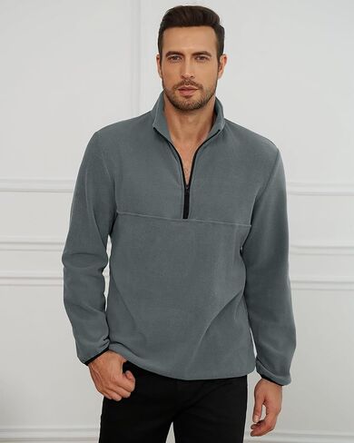 Runcati Mens Fuzzy Fleece Sweatshirt Quarter Zip Pullover Long Sleeve Winter Fall Outdoor Warm Outerwear in Saudi Arabia