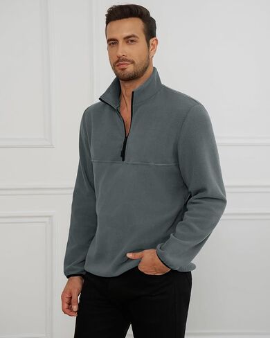 Runcati Mens Fuzzy Fleece Sweatshirt Quarter Zip Pullover Long Sleeve Winter Fall Outdoor Warm Outerwear in Saudi Arabia