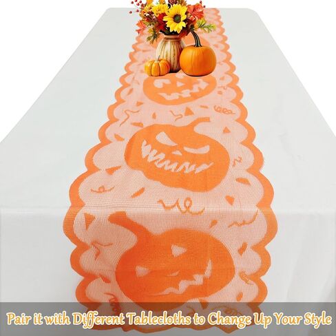 Pumpkin Table Runner Orange, Halloween Home Kitchen Dining Room Decorations, Jack-o-Lanterns Table Centerpiece Decor Idea, 13 x 72 inch in Saudi Arabia