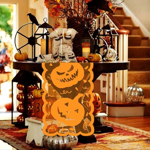Pumpkin Table Runner Orange, Halloween Home Kitchen Dining Room Decorations, Jack-o-Lanterns Table Centerpiece Decor Idea, 13 x 72 inch in Saudi Arabia