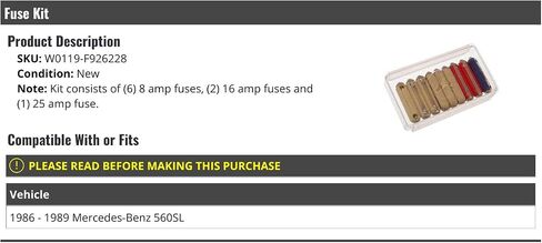 Fuse Kit - Compatible with 1986-1989 Mercedes-Benz 560SL in Saudi Arabia