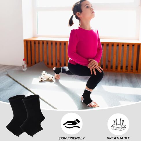 2 Pair Kids Ankle Brace Stabilize Joints, Child Ankle Support Compression Sleeves,Knitted Ankle Support Brace Ankle Sleeve for Jogging Running Gymnast Fitness 7-12 Years Boys Girls (Black) in Kuwait
