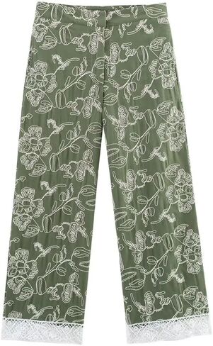 Women's Vintage High Waist Loose Wide Leg Lace Hem Embroidered Pants in Saudi Arabia