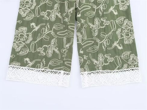 Women's Vintage High Waist Loose Wide Leg Lace Hem Embroidered Pants in Saudi Arabia