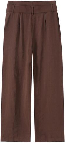 Women's Contrasting Color Stitching with Belt Wide Leg Straight Office Trousers in Saudi Arabia