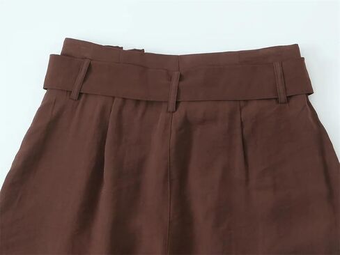 Women's Contrasting Color Stitching with Belt Wide Leg Straight Office Trousers in Saudi Arabia