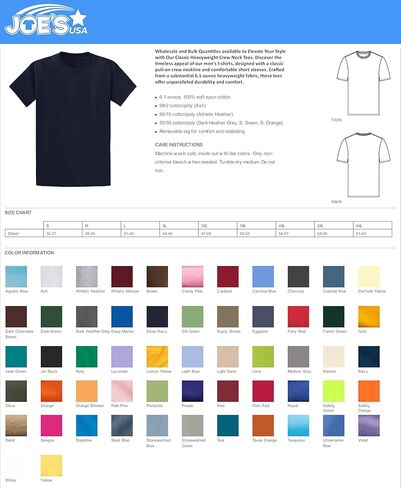 Joe's USA Men's Heavyweight Cotton T-Shirts in 60 Colors - Wholesale Bulk Tee's in Sizes Small - 6XL and LT-4XLT in Saudi Arabia