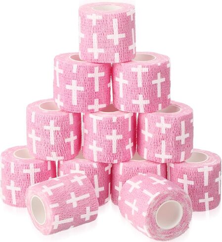 Geiserailie 12 Pack Christian Athletic Tapes 2 Inch × 5 ياردة ضمادات لاصقة من اللمسات الرياضية لفائف مرنة للتنفس ضمادة غير منسوجة للمعصم ، الكاحل ، كرة القدم للبيسبول (أسود) in Kuwait