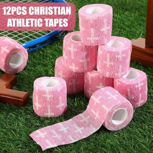 Geiserailie 12 Pack Christian Athletic Tapes 2 Inch × 5 ياردة ضمادات لاصقة من اللمسات الرياضية لفائف مرنة للتنفس ضمادة غير منسوجة للمعصم ، الكاحل ، كرة القدم للبيسبول (أسود) in Kuwait
