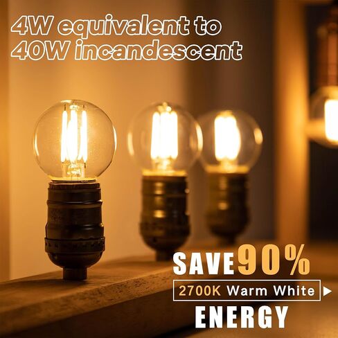 مصابيح مصباح LED قابلة للضوء E26 40 واط ، G16.5 4 واط صغير Edison Globe لمبة ، 2700K بيضاء بيضاء دافئة مصباح ضوء خمر للإضاءة المنزلية أو التجارية ، 500 لتر ، 120 فولت ، 3pcs in Kuwait